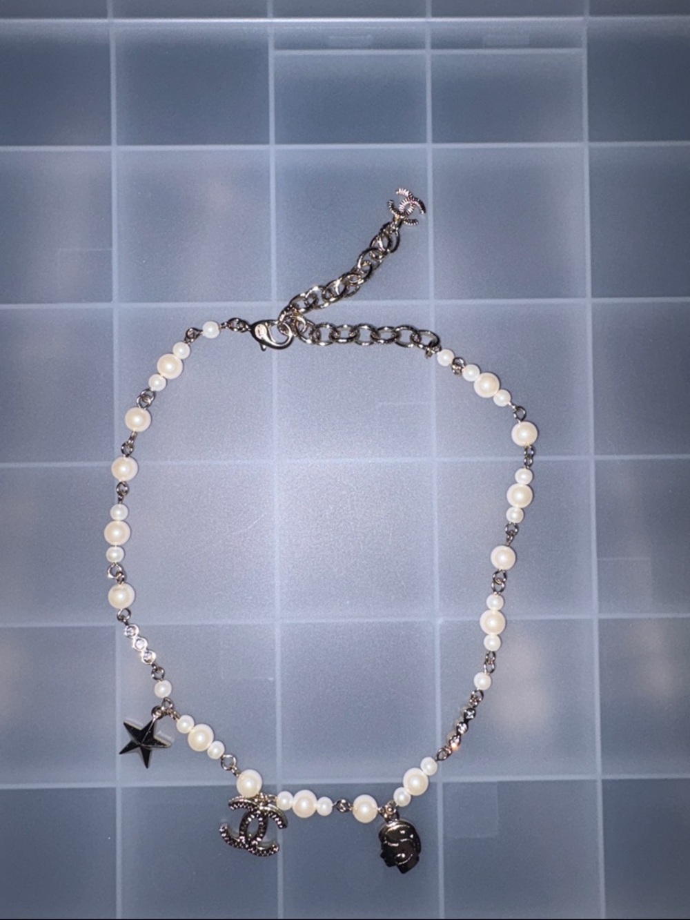 Pearl Charm Necklace/bracelet with CC and Star Pendants - Picture 3 of 5